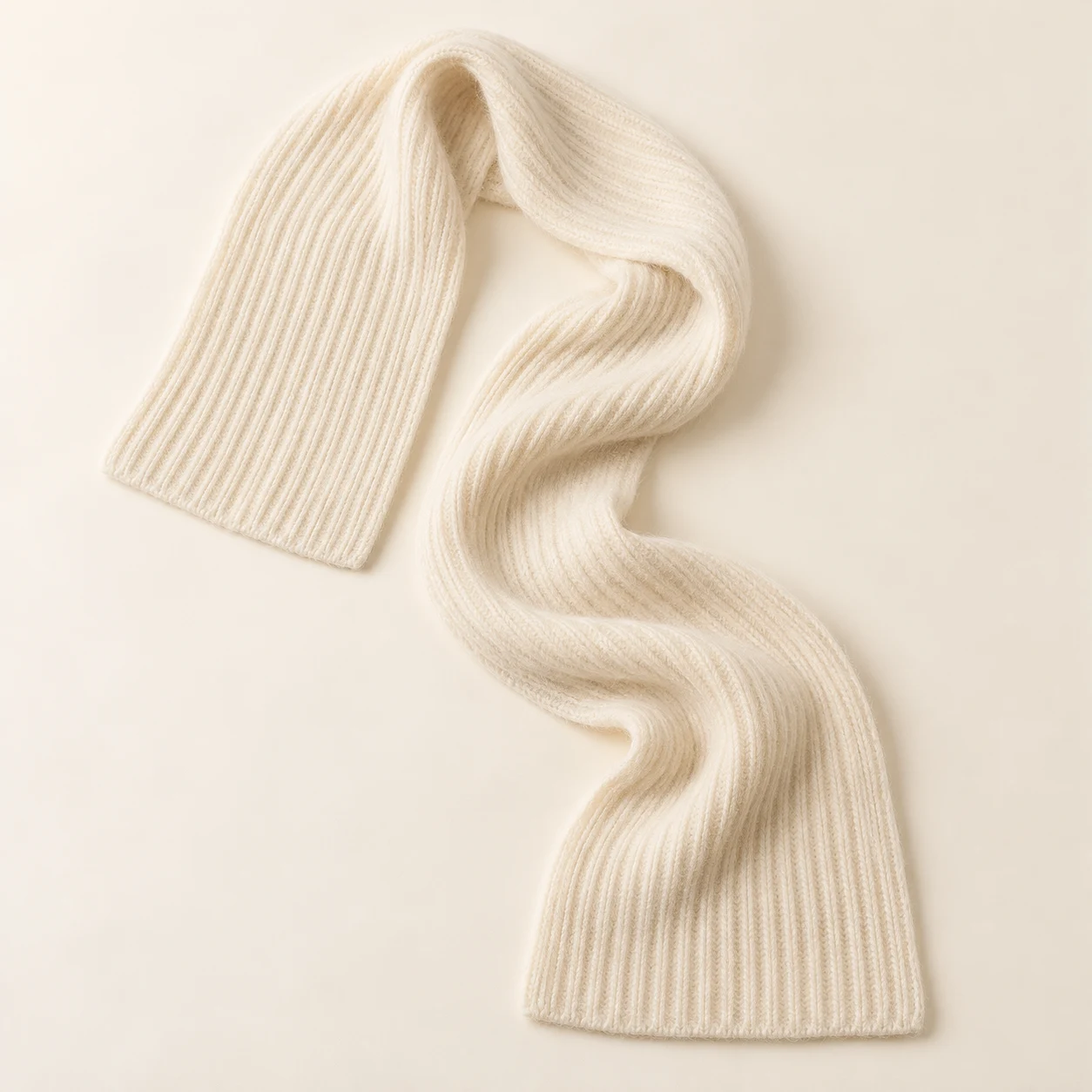 Ivory Lines Ribbed Cashmere Scarf in Ivory, cashmere texture and complete design