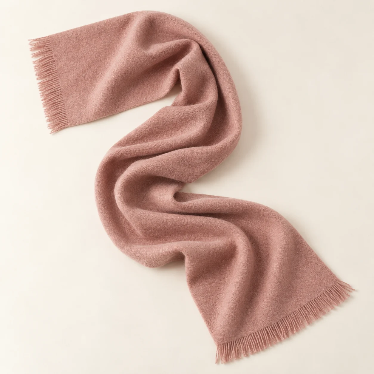 Rose Haze Cashmere Scarf in Dusty rose, cashmere texture and complete design