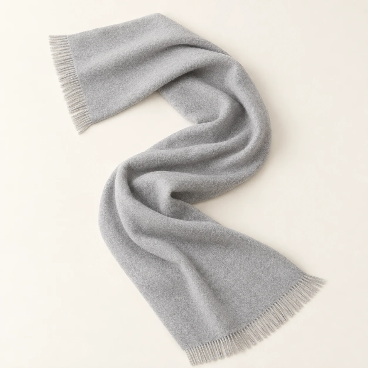Mist Grey Cashmere Scarf in Mist grey, cashmere texture and complete design
